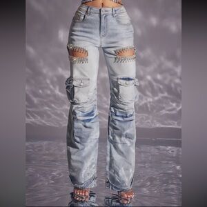 Rhinestone Cargo Jeans